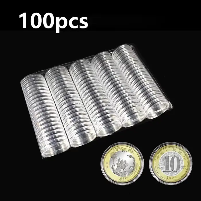 Porte-monnaie en plastique Transparent, 100 pièces, paquet d'entrepôt 16-46mm, présentoir de Capsule
