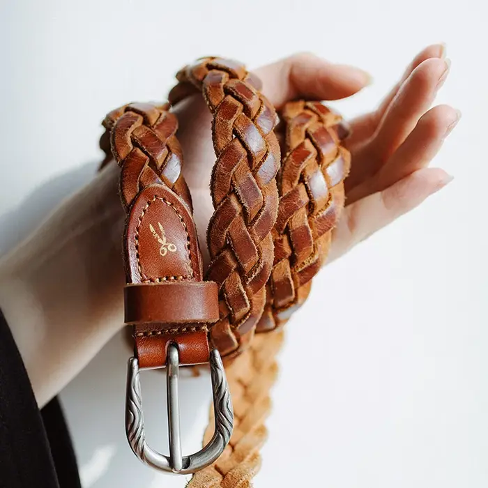 Maden-Ceinture Tressée Vintage en Cuir de Vache pour Femme