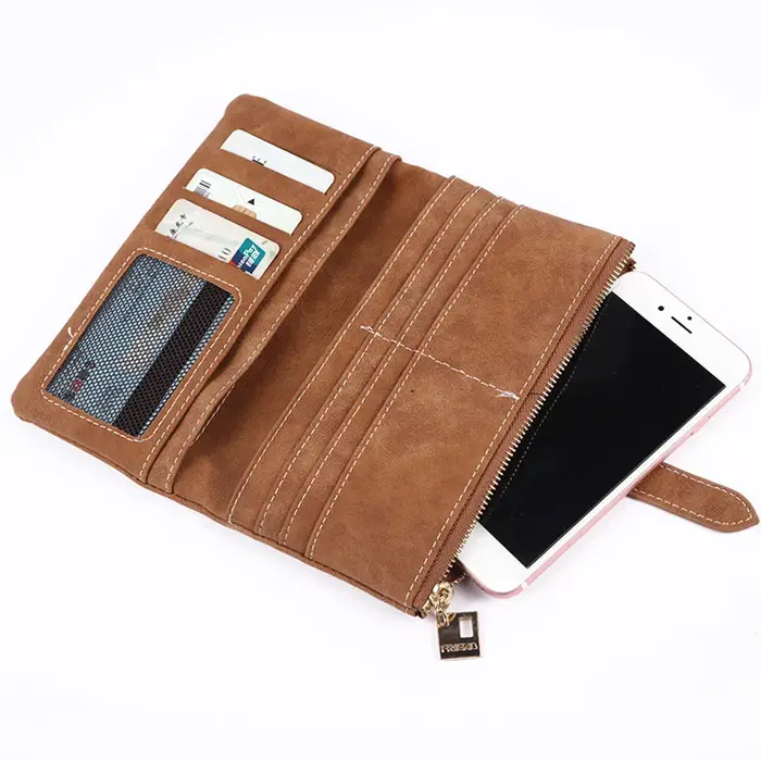 Portefeuille long vintage pour femme en cuir PU mat