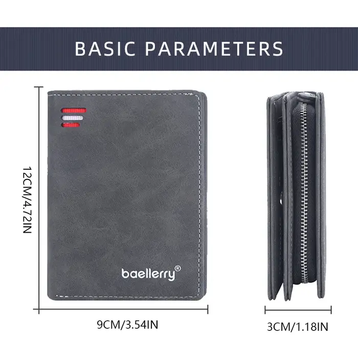 Portefeuille de poche avant pour hommes mince en cuir PU fermeture à glissière Protection RFID 10 emplacements pour cartes minimaliste