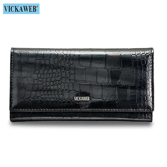 VICKAWEB Portefeuille en cuir véritable pour femme, élégant, motif alligator, avec fermeture éclair