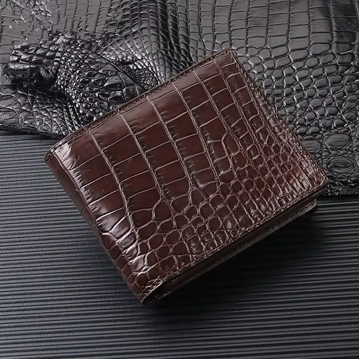 Portefeuille de luxe en cuir de crocodile authentique fait à la main pour hommes