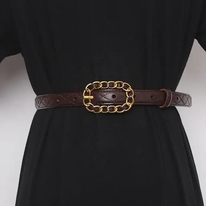 JOBelt-Petite ceinture avec jupe en jean, coutures matelassées, broche vintage