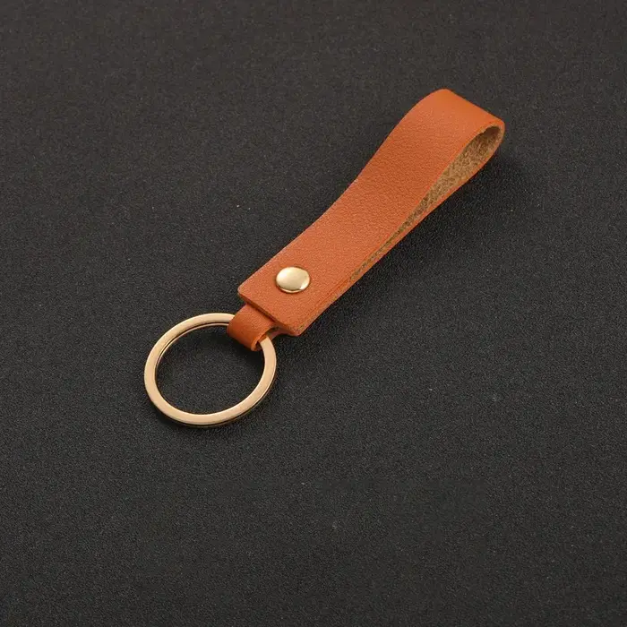 Porte-clés en cuir PU vierge – Porte-clés de voiture simple pour hommes et femmes avec anneau en mét