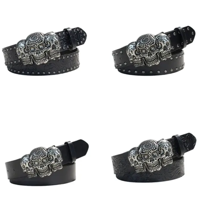Ceinture vêtements occidentaux 39BB pour hommes femmes, ceinture taille avec Plaque crâne foncé avec réglage