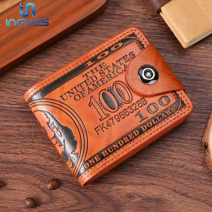 INEYES portefeuille de mode pour hommes conception de facture de dollars en cuir PU mince à deux volets avec fermeture magnétique et fenêtre d'identification poche avant porte-monnaie