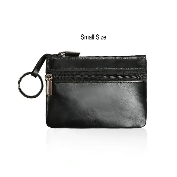 Porte-monnaie rétro en cuir véritable avec porte-clés pour hommes et femmes, portefeuille en cuir de