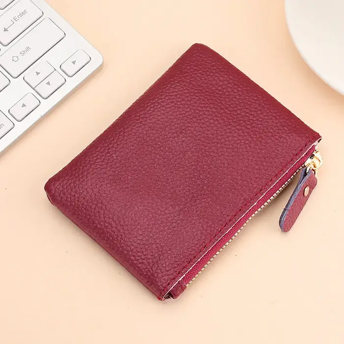 Porte-monnaie en cuir véritable noir pour hommes et femmes