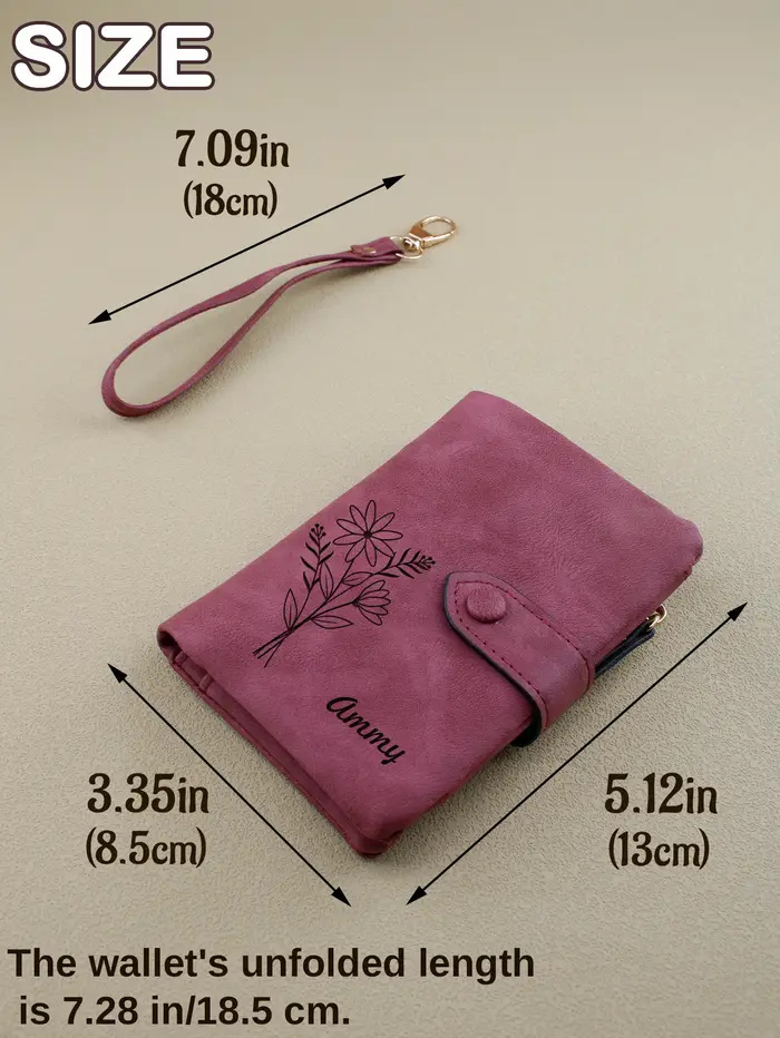 Portefeuille personnalisé avec fleur de naissance