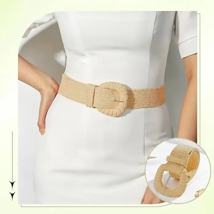 Été automne taille ceinture rétro tissé boucle ardillon ceintures Style bohème tressé large ceinture Pp paille herbe ceinture taille sangle