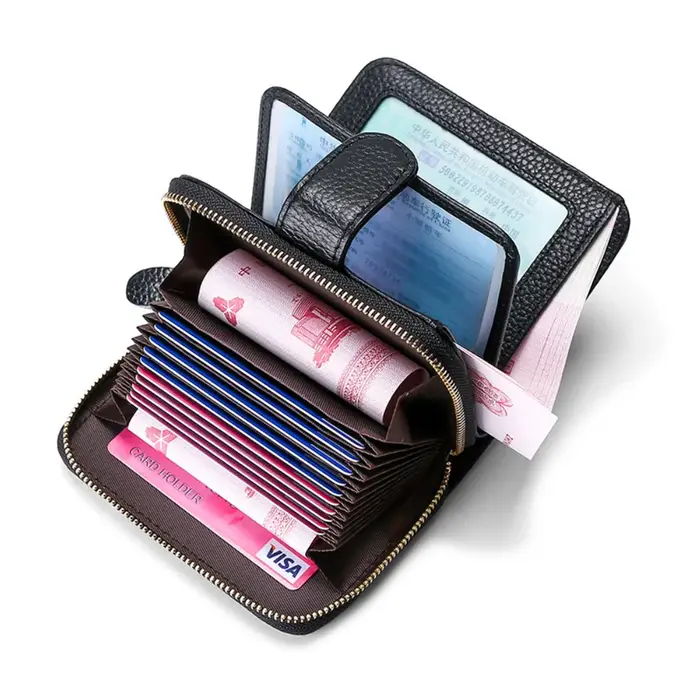 Portefeuille en cuir véritable hommes femmes multi-fonctionnel première couche peau de vache RFID porte-monnaie