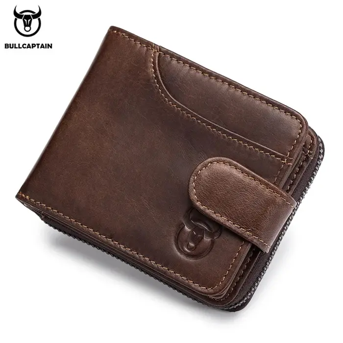 BULLCAPTAIN-Portefeuille d'affaires en cuir véritable pour homme, porte-cartes multifonction, petite