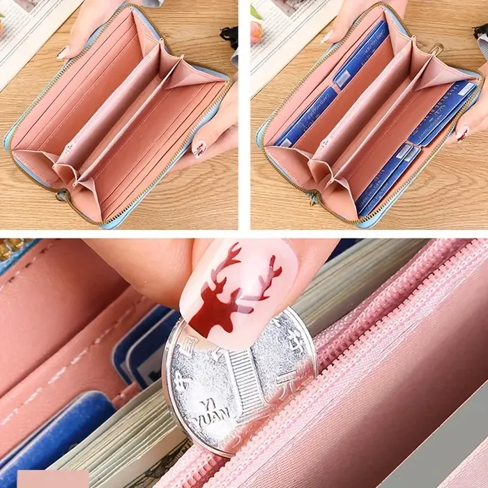 Portefeuille long en relief floral pour femme