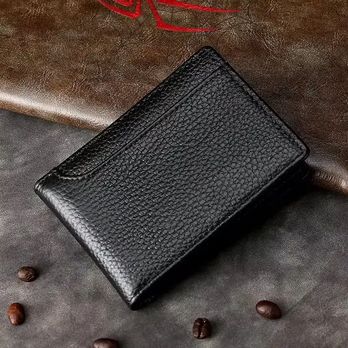 Portefeuille en cuir véritable pour hommes, planificateur de conduite, porte-cartes à trois volets, qualité supérieure, 8x10.5cm
