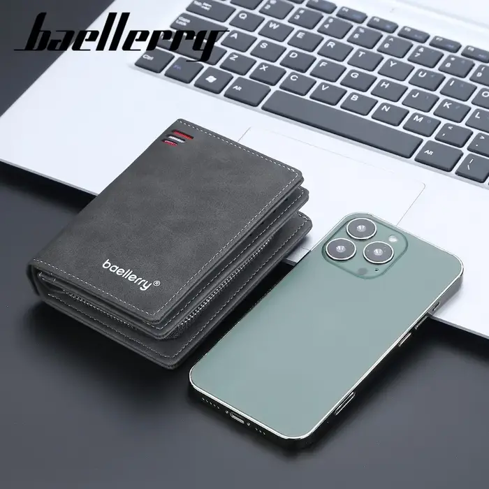 Portefeuille de poche avant pour hommes mince en cuir PU fermeture à glissière Protection RFID 10 emplacements pour cartes minimaliste