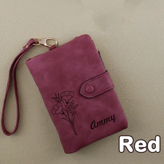 Portefeuille personnalisé avec fleur de naissance, portefeuille personnalisé pour femme, portefeuill