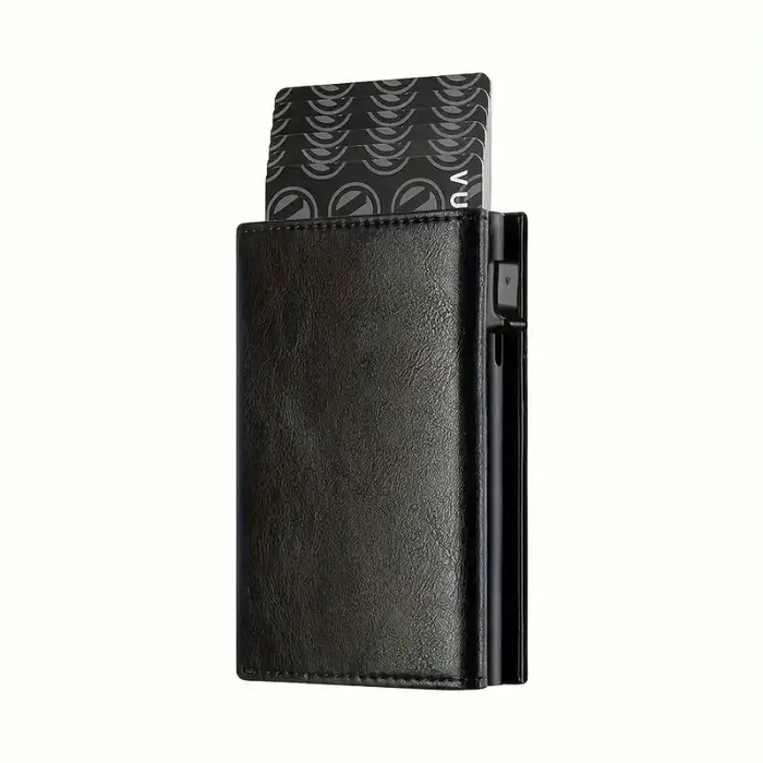 Portefeuille pour hommes avec fermeture éclair, porte-monnaie automatique Pop-up en métal, porte-car