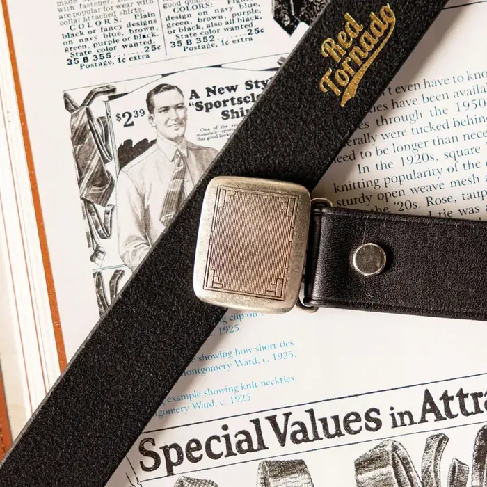 Ceinture Coulissante en Cuir group, Tornado Rouge avec Structure en Laiton Vintage pour Pantalon Décontracté