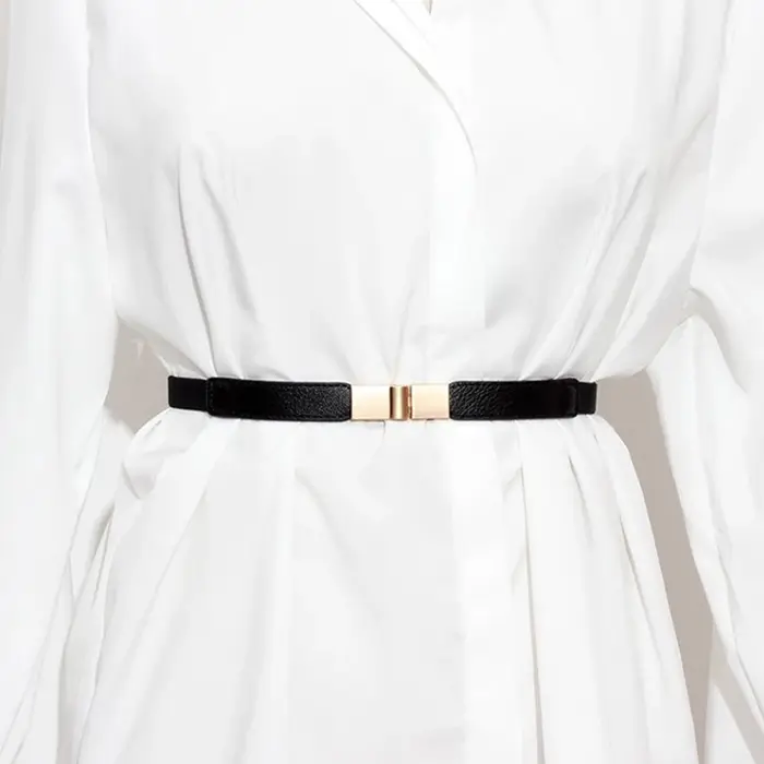 Ceinture artificiel astique Fine pour Femme, 1 Pièce, Sangle de Commande, Design Élégant, Noir, Marron