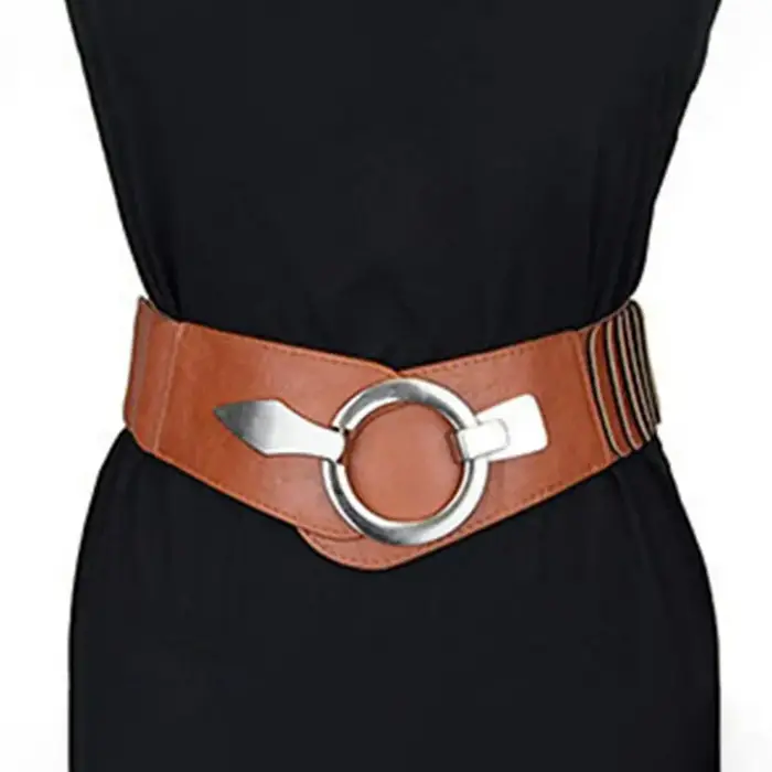 Ceinture élastique large en forme de V pour femmes, polyvalente, amincissante, pour robe, Faux cuir, boucle en alliage