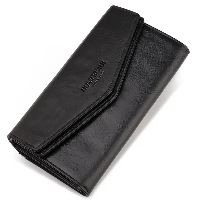 Portefeuille long pour femme en cuir véritable, pochette avec poche pour téléphone portable, grande