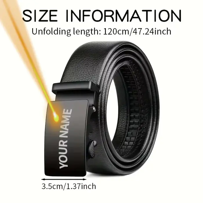 Ceinture décontractée personnalisée avec gravure de nom, logo ou texte, en cuir PU avec boucle en al