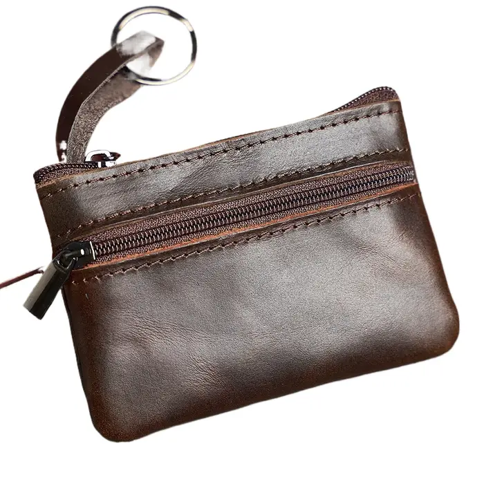 Mini porte-monnaie en cuir unisexe, simple, portable, première couche, cuir de vachette, rétro, fait