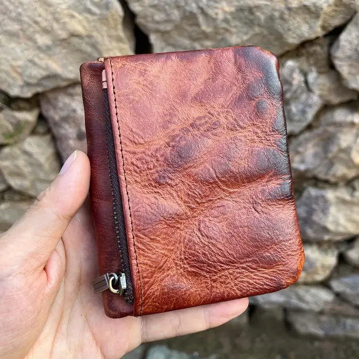 Portefeuille en cuir véritable fait main pour hommes et femmes, style vintage