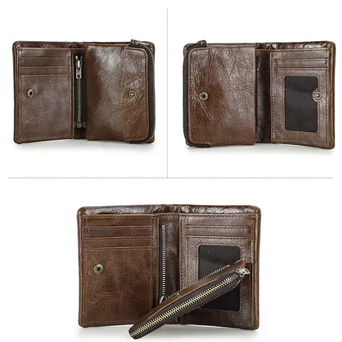 CONTATC'S-Portefeuille court en cuir véritable pour homme, portefeuille à deux volets RFID, porte-cartes de crédit, fermeture éclair de luxe, petit porte-monnaie masculin, nouveau