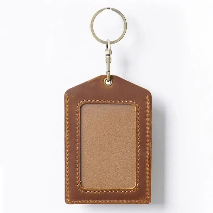Porte-cartes en cuir véritable pour identification de travail