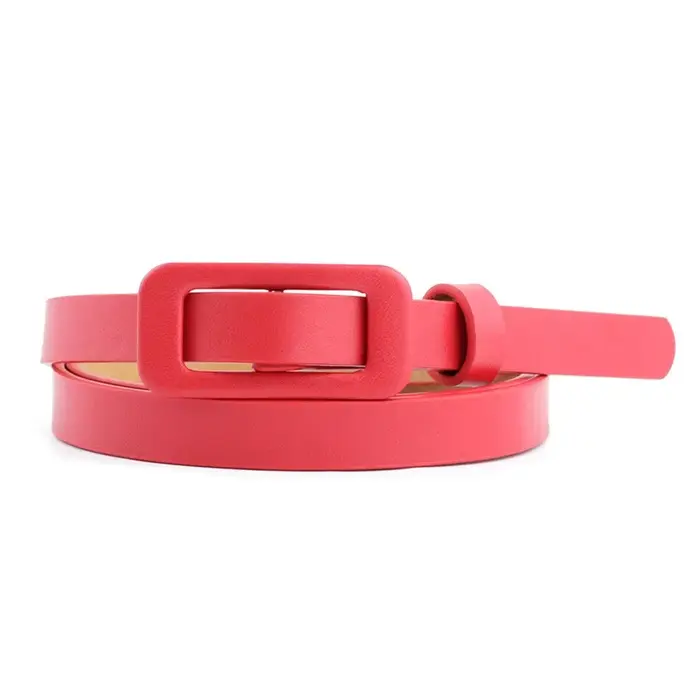 Ceinture fine en cuir Pu pour femmes, boucle carrée sans trous, noir/blanc/rouge, à la mode, pour dé