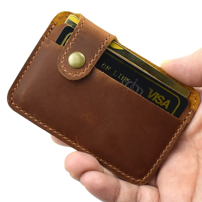 Porte-cartes en cuir Vintage avec fermeture à pression