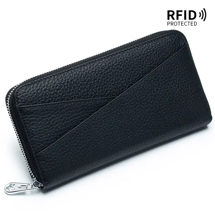 Portefeuille long en cuir véritable pour femme, doux, simple, porte-monnaie, antivol, doublure de ba