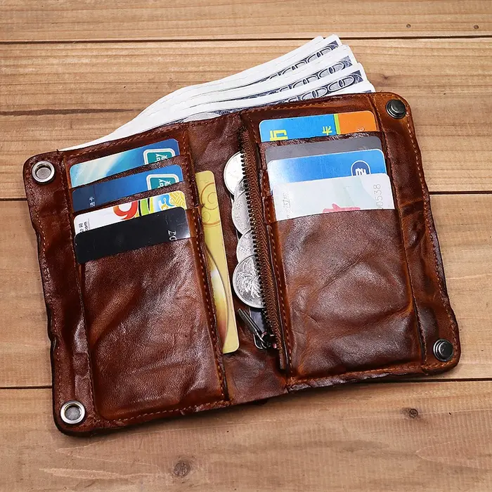 100% portefeuille en cuir véritable pour hommes Vintage froissé court à deux volets homme sac à main porte-carte de crédit avec fermeture éclair monnaie poche sac d'argent