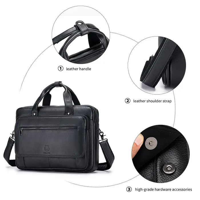 SCHLATUM porte-documents en cuir véritable dur pour hommes 16 pouces bureau affaires ordinateur sac