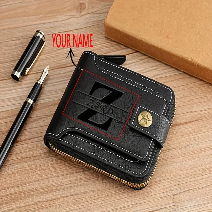 Portefeuille en cuir PU avec nom personnalisé personnalisable pour hommes – Cadeau idéal pour les garçons d'honneur