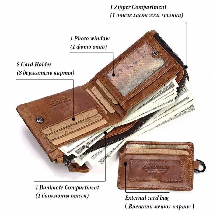 KAVIS Crazy Horse cuir hommes portefeuilles Vintage Cowboy voyage portefeuille porte-carte mode porte-monnaie pour femmes avec sac à cartes extensible
