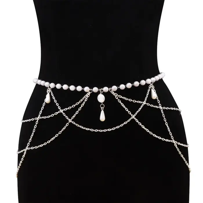 Elegant Pearl Women's Belt Simple Adjustable Metal Thin Chain