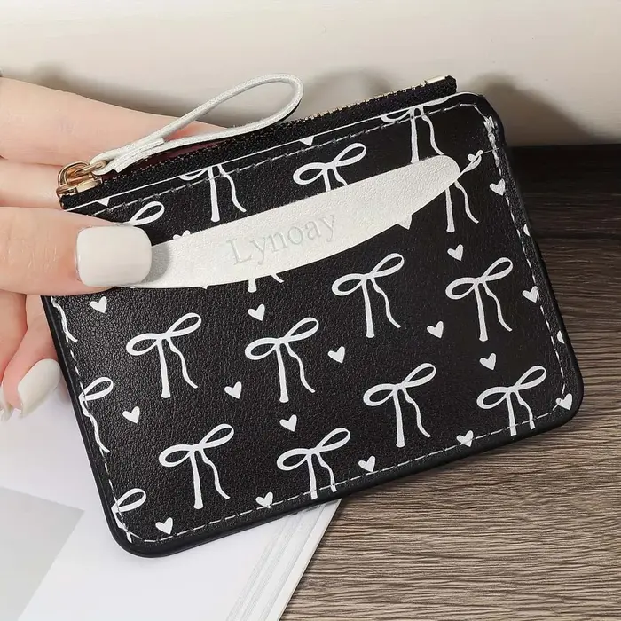Portefeuille à nœud rose pour femmes, sac à cartes Simple en PU, porte-monnaie Ultra-fin à fermeture