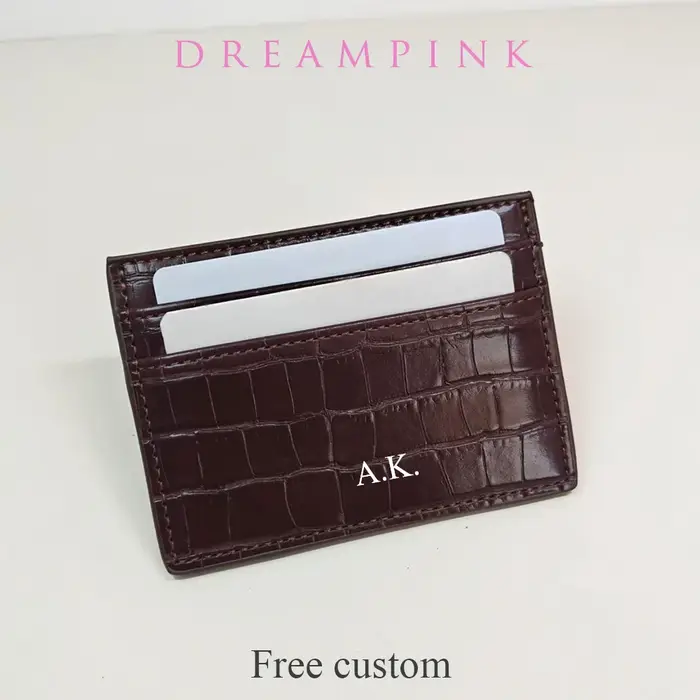 Porte-cartes de luxe en cuir de crocodile gravé avec lettres