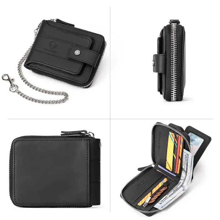 Portefeuille double pliable pour homme en cuir de vachette