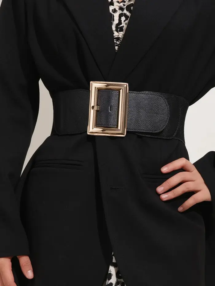 Ceinture élastique à large boucle carrée pour femmes, pour assortis à des robes, manteaux, pulls, pa