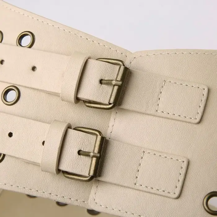 Ceinture large Y2K en cuir PU pour femme, style western chic avec œillets et poches