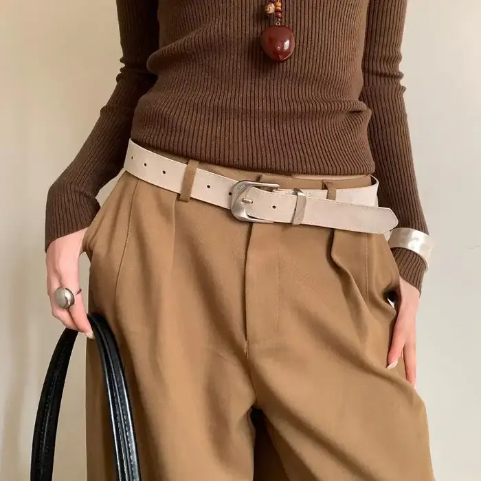 Maillard Styles rétro mode ceinture en daim avec boucle en métal