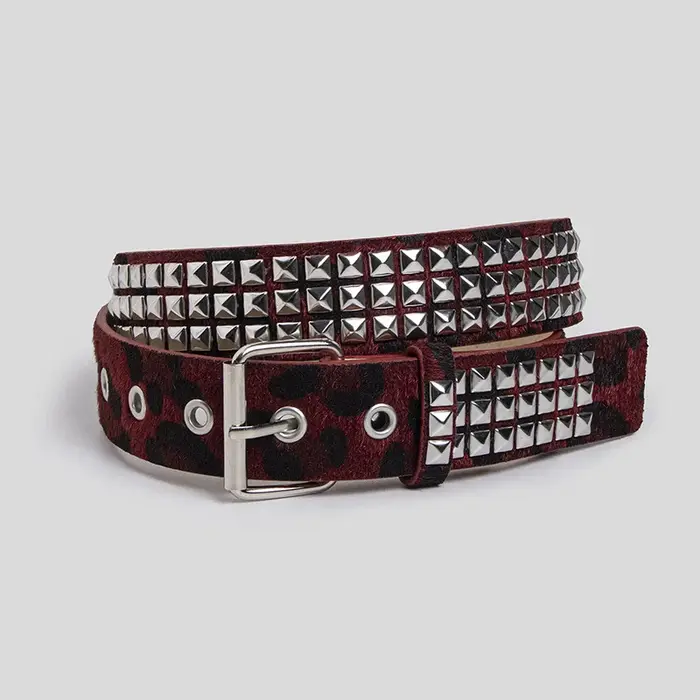 Ceinture Punk à Rivets en fourrure rose