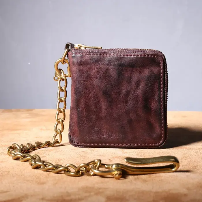 Portefeuille à chaîne en cuir de vache pour hommes, Simple, de haute qualité, avec première couche, 