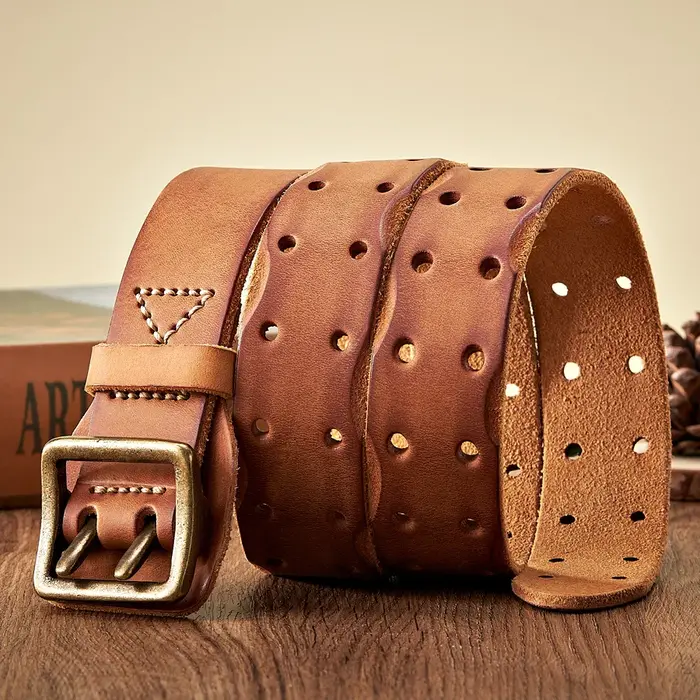 Ceinture en cuir d'origine épaisse Vintage hommes large ceinture mâle peau de vache véritable cuir v