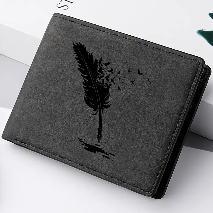 Nouveau portefeuille pour hommes à motif de plumes d'ange noires de qualité supérieure avec plusieurs fentes pour