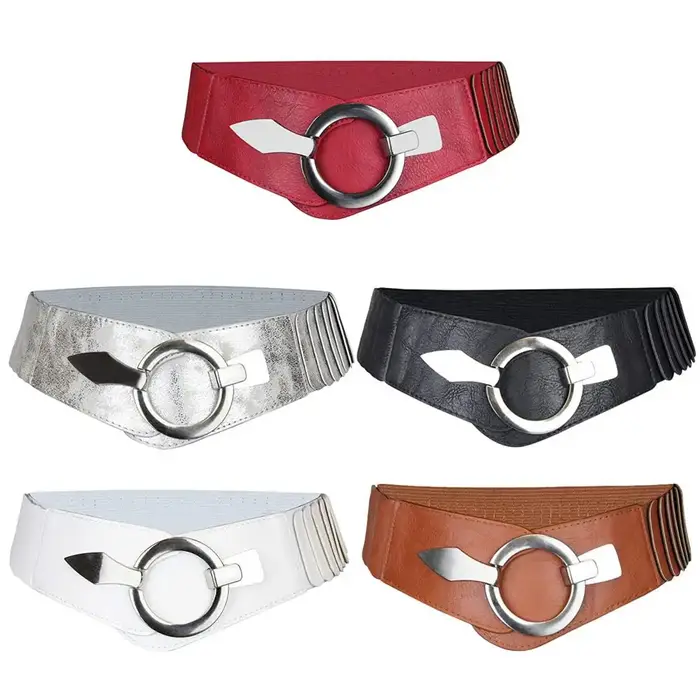Ceinture élastique large en forme de V pour femmes, polyvalente, amincissante, pour robe, Faux cuir, boucle en alliage