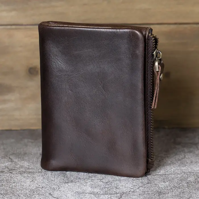 Portefeuille en Cuir Durable pour Homme, avec Fermeture Éclair Latérale, Poche à Monnaie, Rétro, Gui
